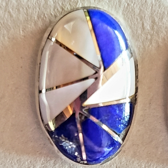 KALLESTEWA Designer Earrings Zuni Lapis Mother of Pearl Sterling Signed - NWT - Picture 4 of 8